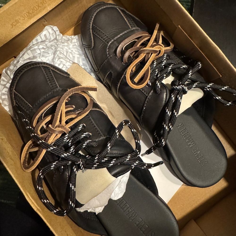 Steve Madden Maysa Black Distressed Sneaker Mules